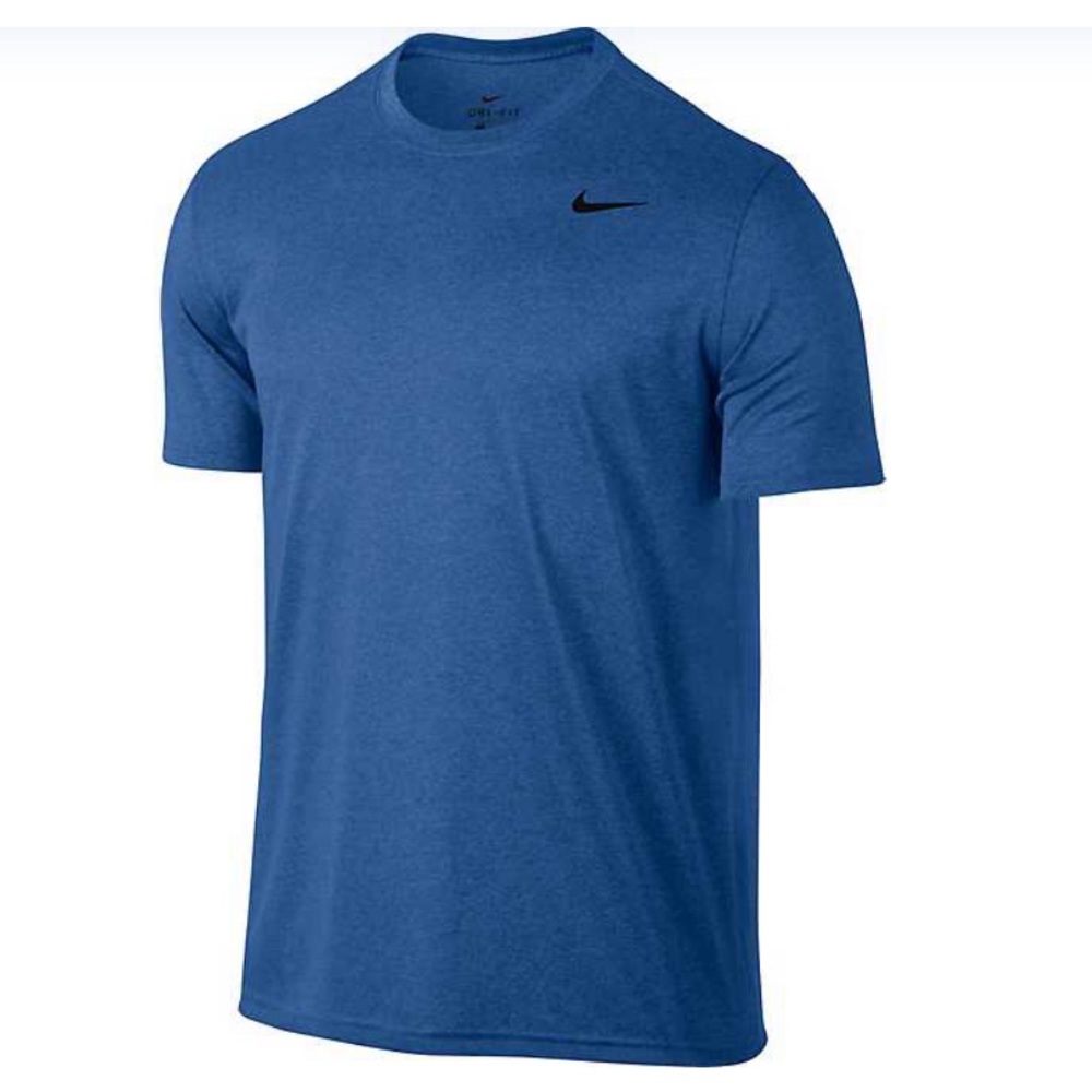Men's Nike Dri-Fit Tee Blue Solid Size Medium Black Logo Crew Neck